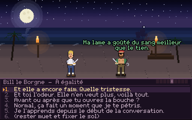 Duel d'insultes : deux pirates sur la plage et un menu de six insultes au choix