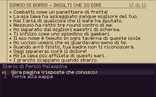 Il diario di bordo con l'elenco degli insulti imparati