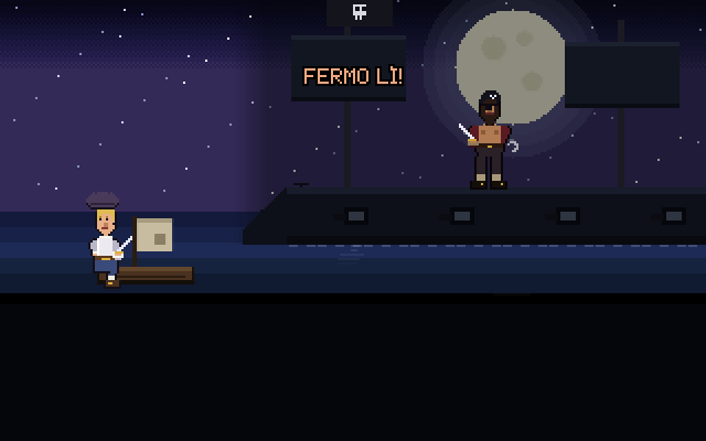 L'intro: la barca del protagonista accanto a una nave pirata nera sotto la luna