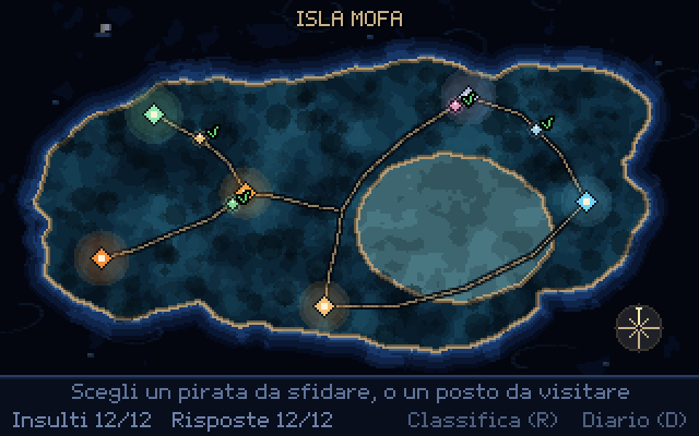 Mappa aerea notturna di Isla Mofa con sentieri e punti colorati